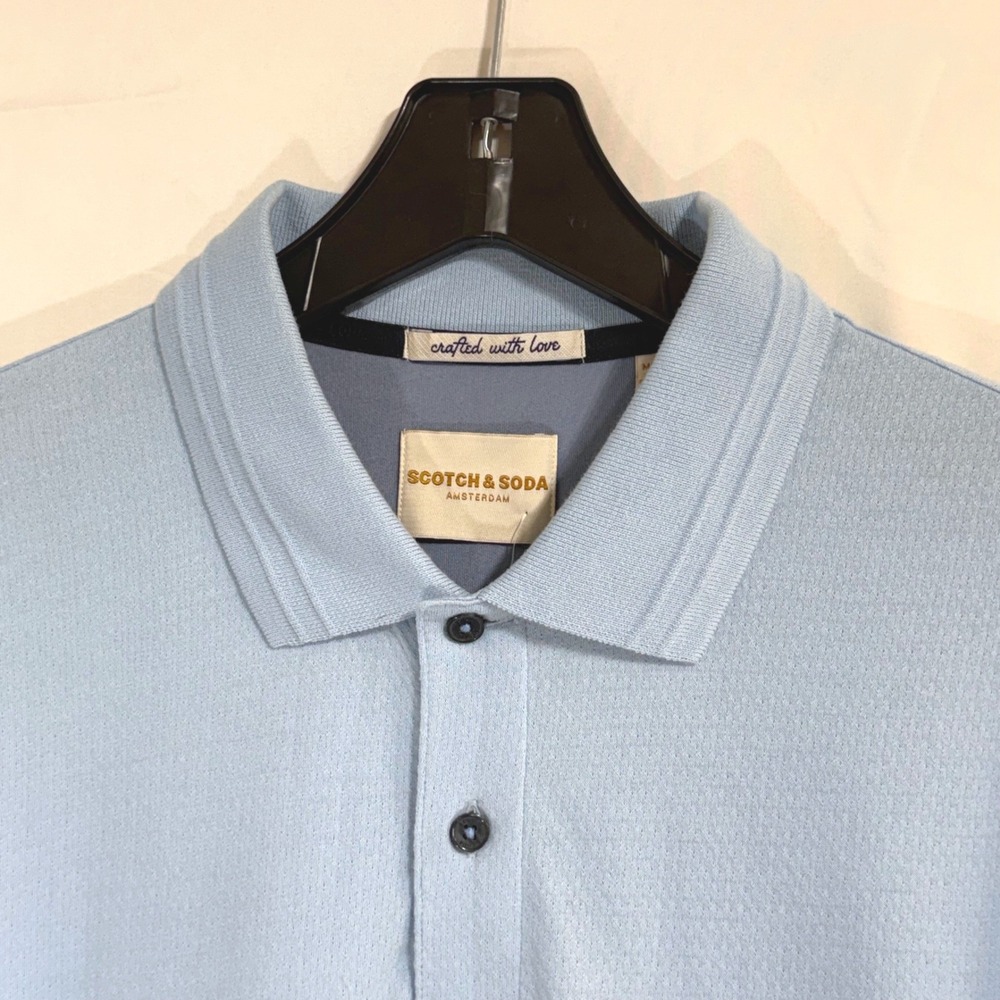 Scotch & Soda Mens Medium Short Sleeve Soft Knit Polo Shirt Blue NWT (read) - Picture 3 of 12